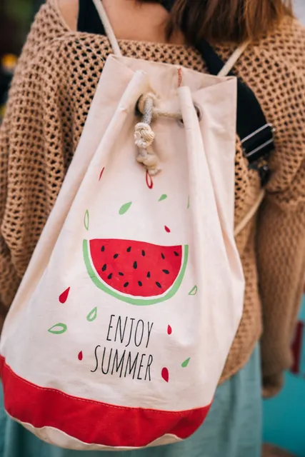 A tote bag with a watermelon illustration