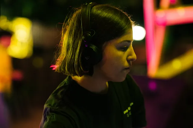 Headphones and a close view of the mixer